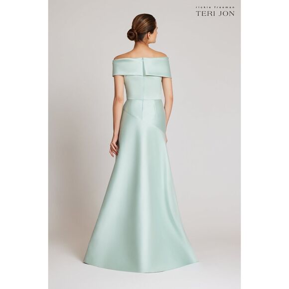NWT Teri Jon Stretch Gazar Portrait Neck Side Drape A Line Gown Size 10 $1060 - Picture 3 of 11